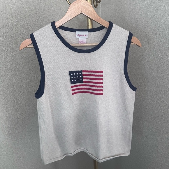 Crystal-Kobe Tops - Sleeveless Flag cotton Top - Navy Trim, White